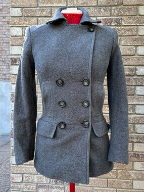 Banana Republic Italian Wool Military Pea Coat Gray Double Breasted Jacket S